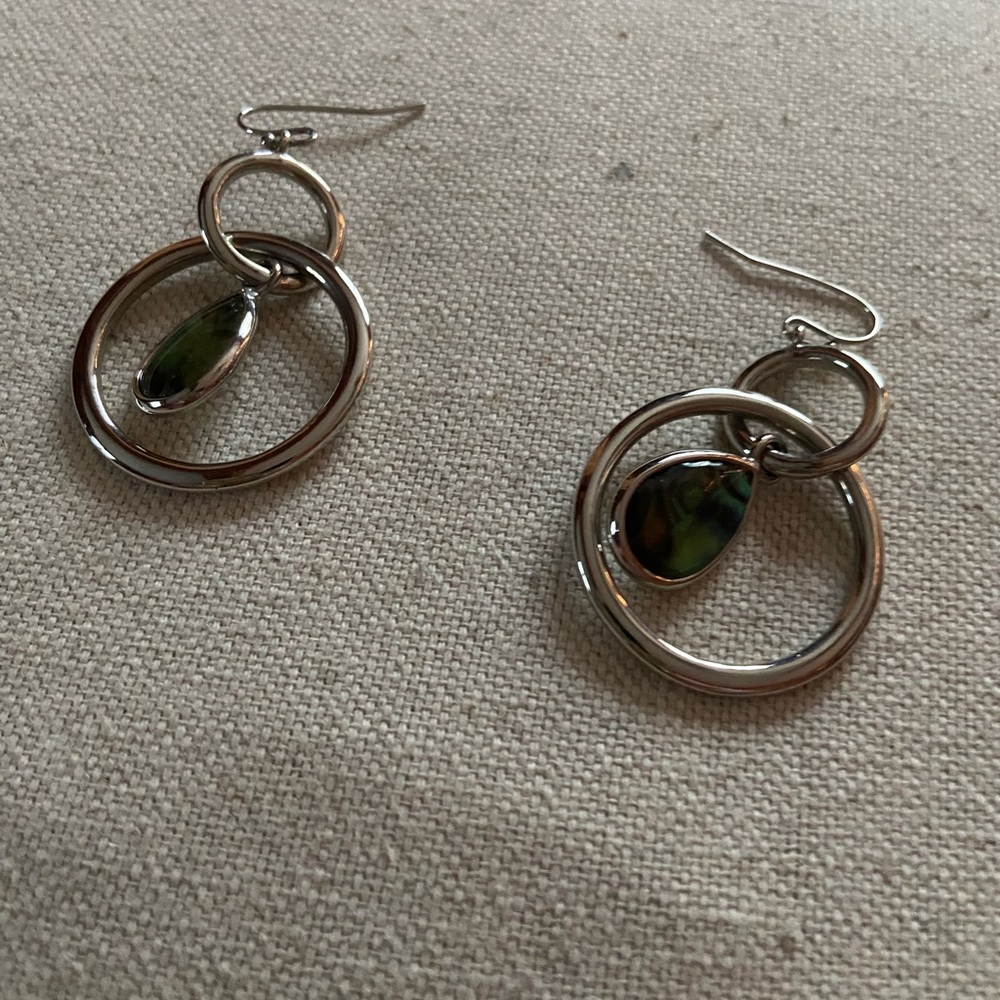 Lia Sophia Silver and Green Hoop Earrings